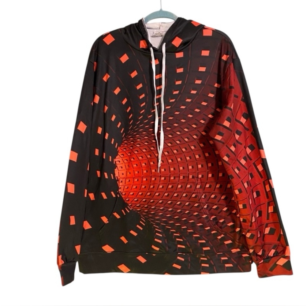 Bian Yi Long Sleeve Red Black 3D Exploding Basketball Design Hoodie Sz XXL